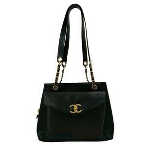 CHANEL Coco Mark Matte Caviar Leather Chain Tote Bag/Semi Shoulder Bag Black ...